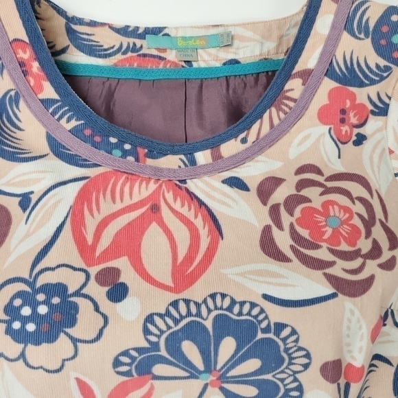 🔴 Anthropologie Boden Beige Coral Blue Floral Corded Boho Dress Sz 8R - Picture 4 of 15